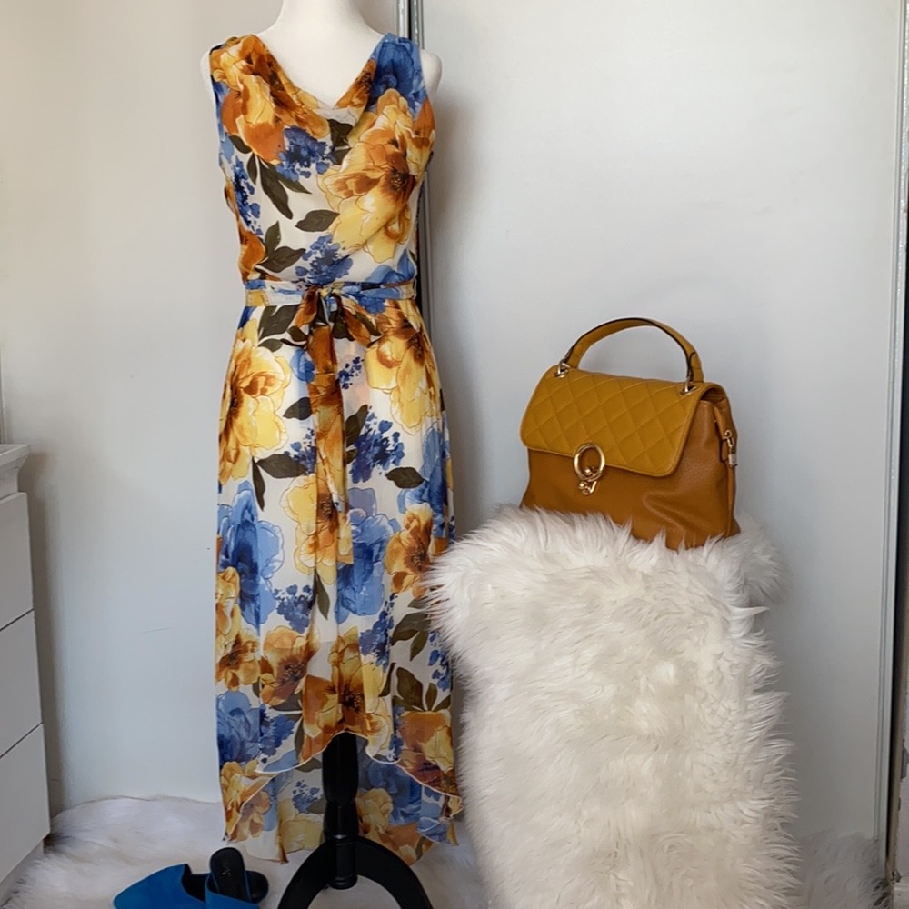 Enforce studio floral dress chiffon fabric sleeveless V-neck